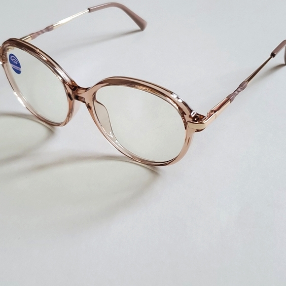 Anthropologie Blue Light Blocking Rose Gold Round Frame Glasses - Picture 3 of 9